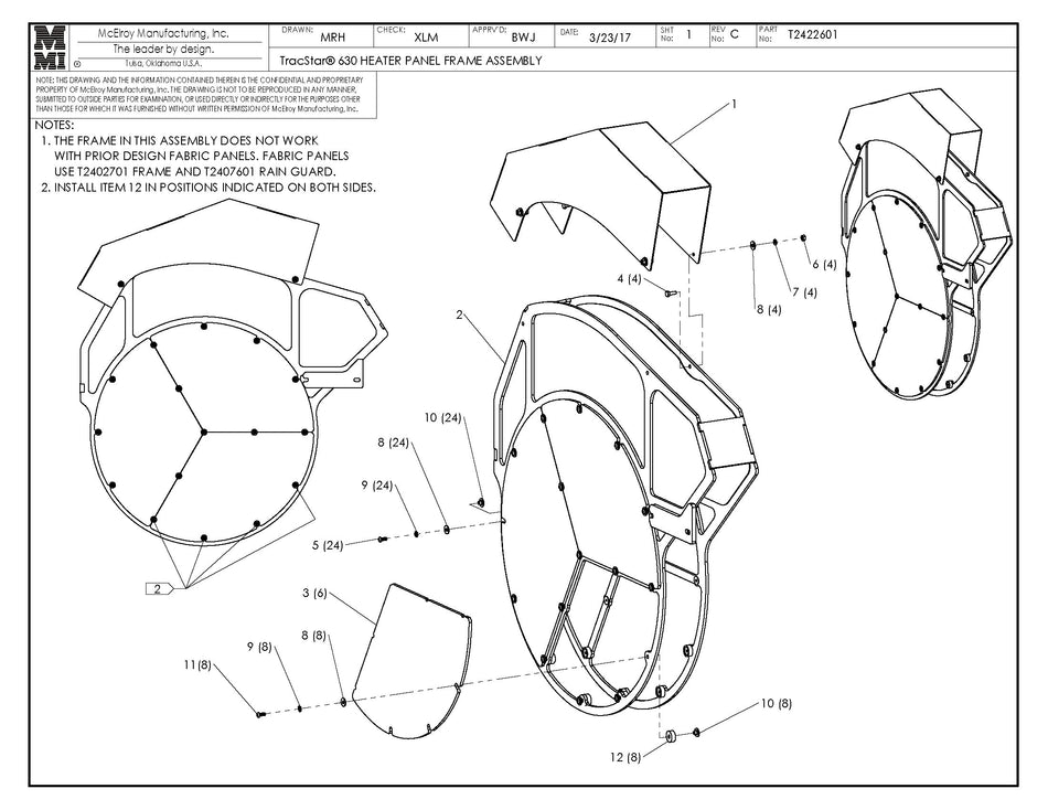 T2422601 - T630 Heater Panel Frame Assembly
