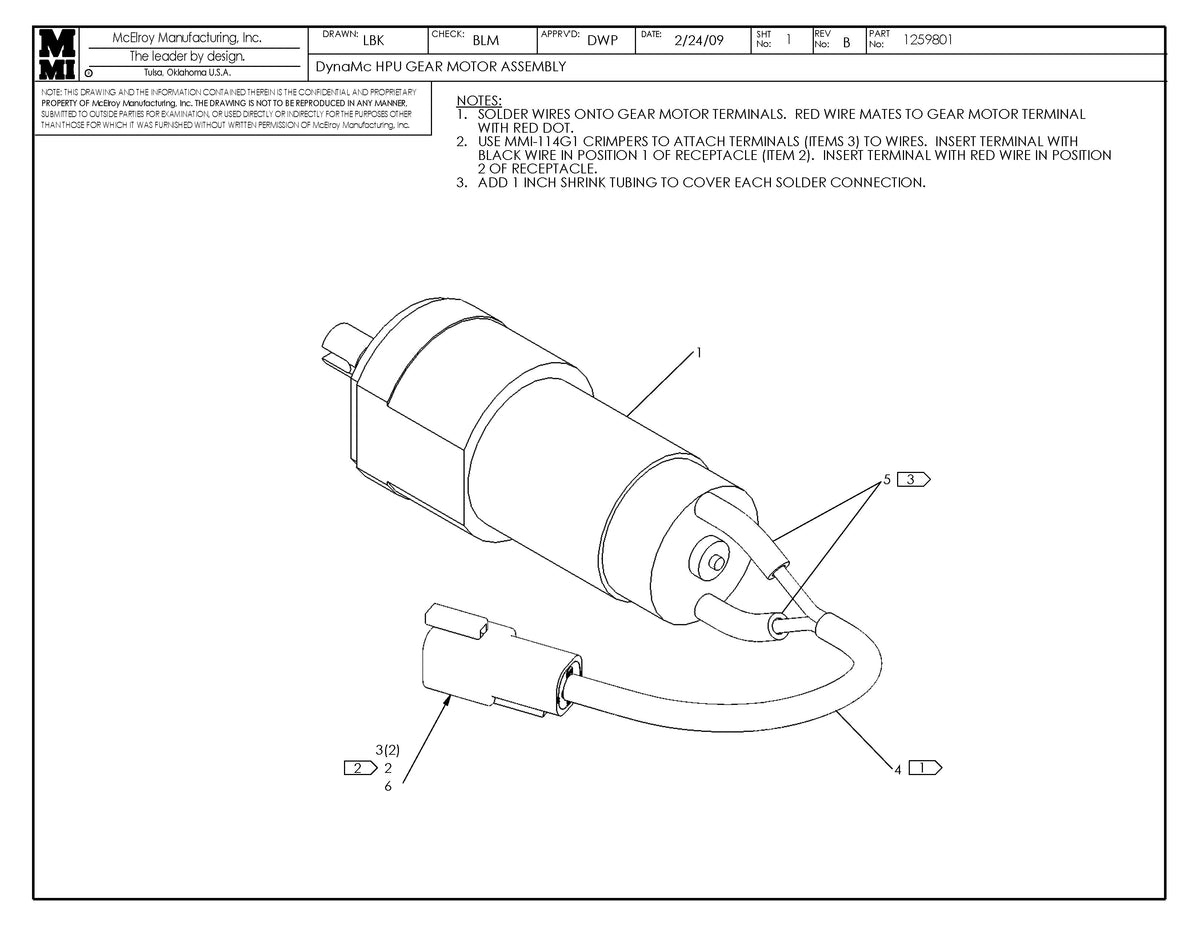 McElroy Part 1259801 - DYNAMC HPU GEAR MOTOR ASSY for sale