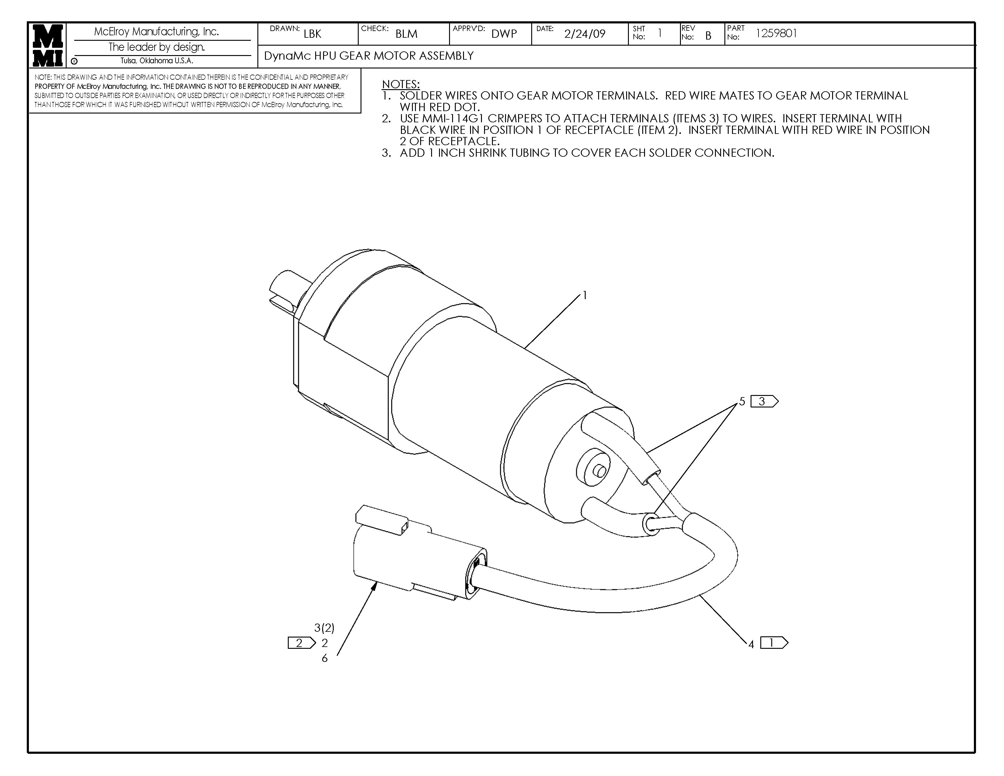 McElroy Part 1259801 - DYNAMC HPU GEAR MOTOR ASSY for sale