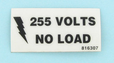McElroy Part 816307 - 255V, NO LOAD LABEL for sale