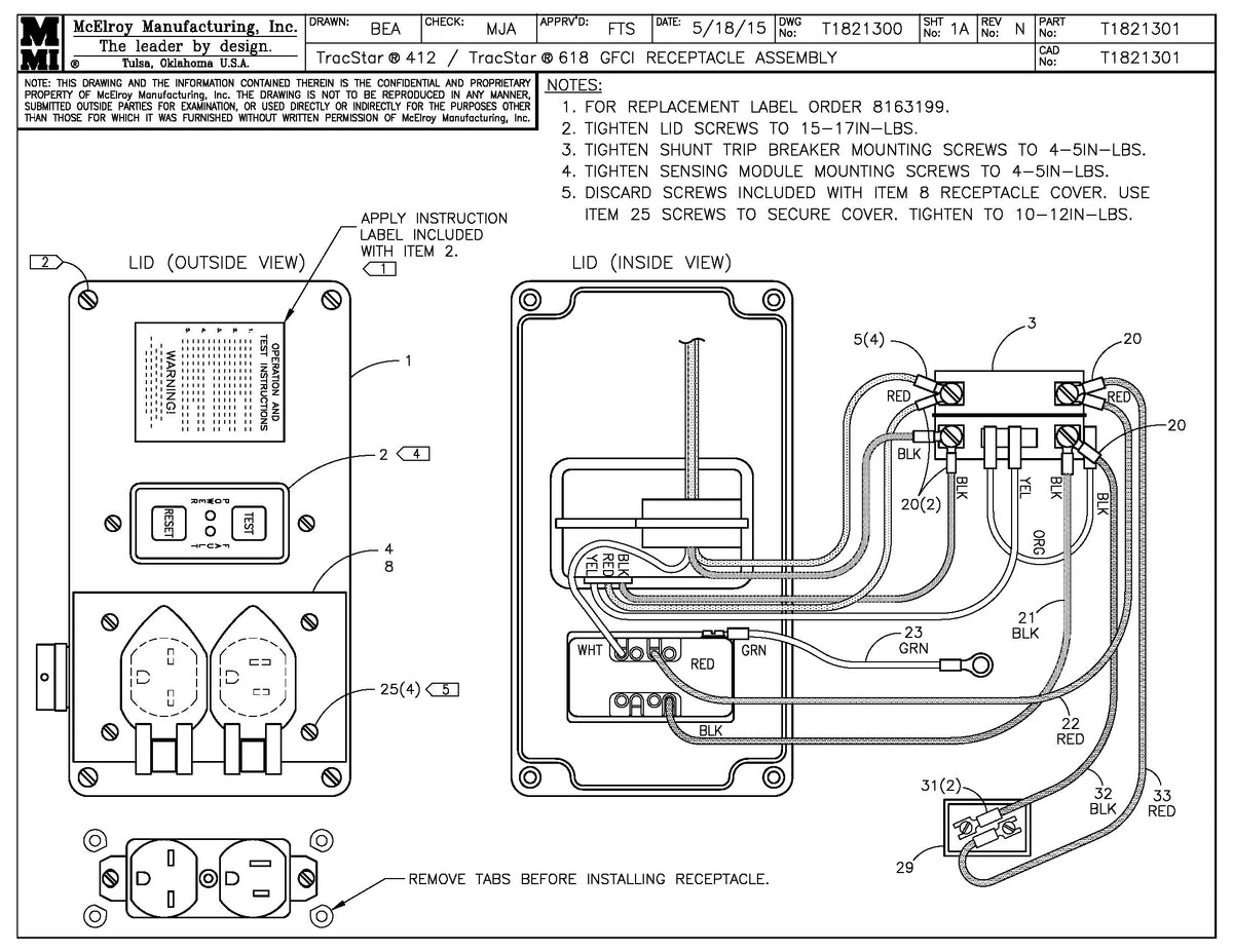 T1821301 - Gfci Recpt Assembly-Markon&Linz Gen