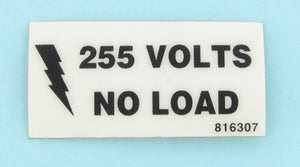 McElroy Part 816307 - 255V, NO LOAD LABEL for sale