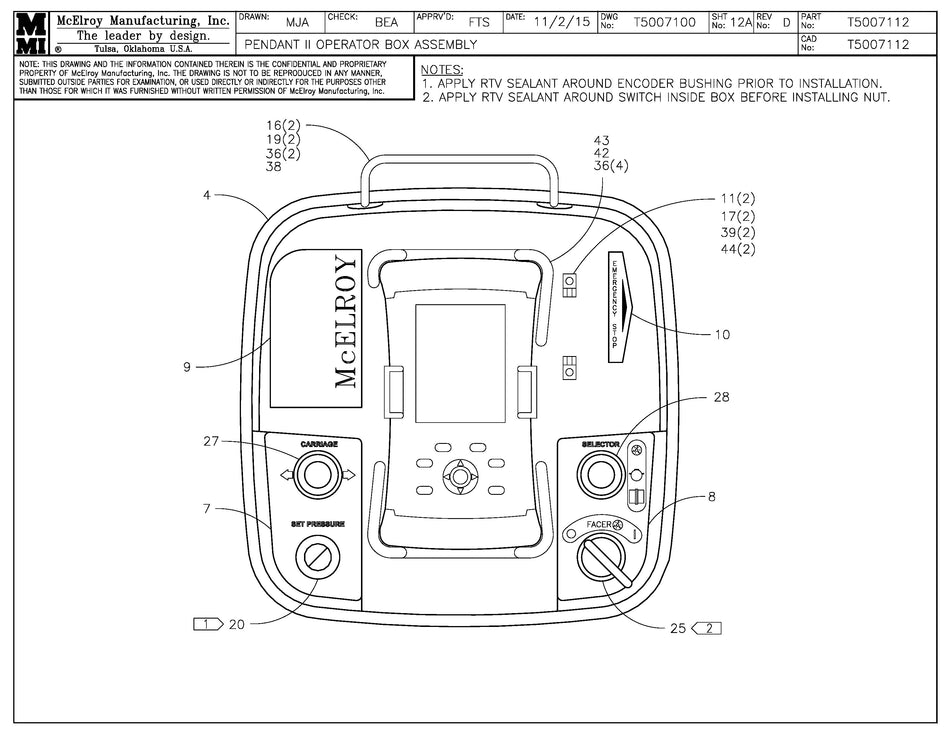 T5007112 - Pendant II Operator Box Assembly