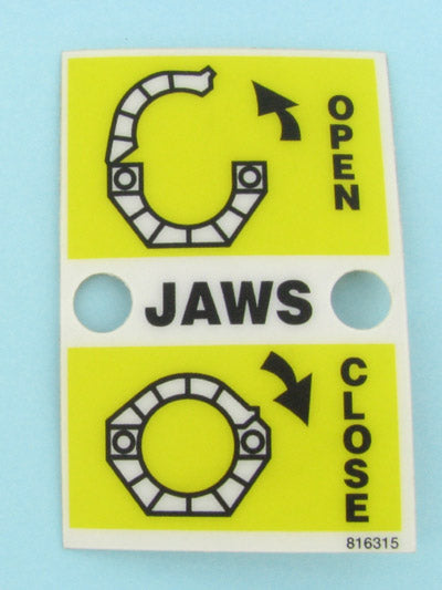 McElroy Part 816315 - JAWS OPEN/CLOSE LABEL for sale