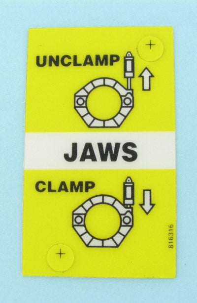 McElroy Part 816316 - JAWS CLAMP/UNCLAMP LABEL for sale