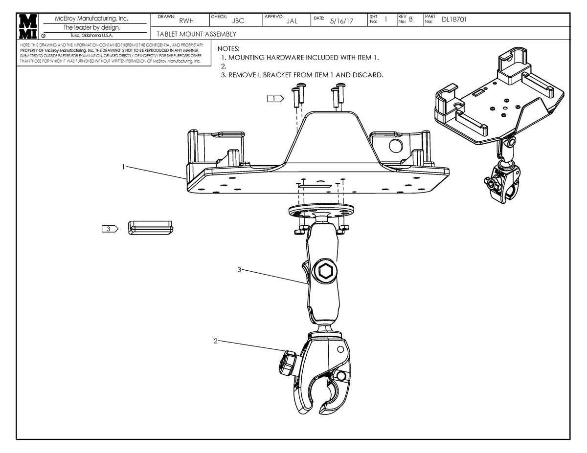 DL18701 - Tablet Mount Assembly