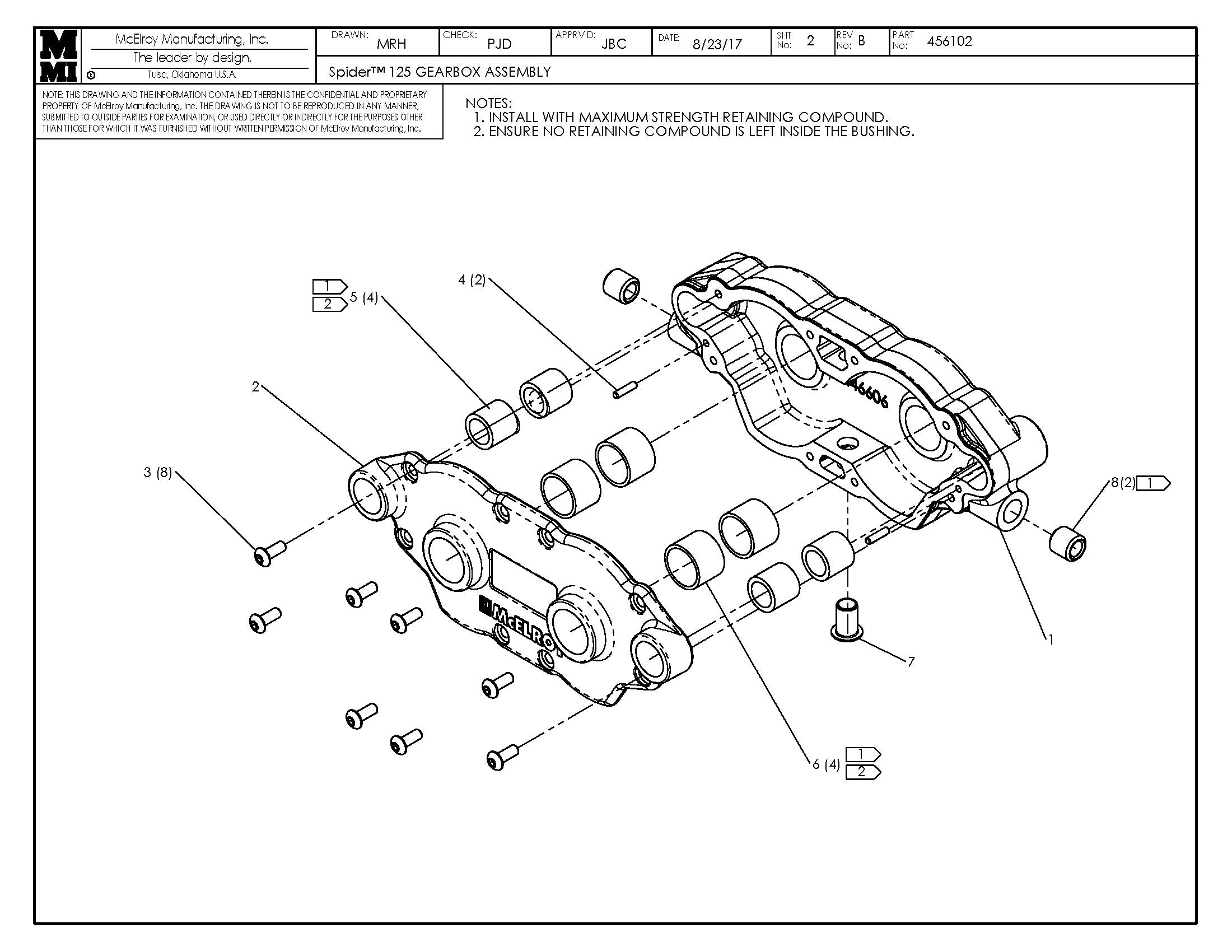 McElroy Part 456102 - SPIDER 125 GEARBOX ASSY for sale