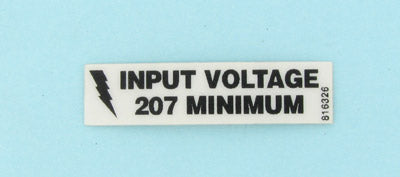 McElroy Part 816326 - 207 MIN INPUT VOLTAGE LABEL for sale