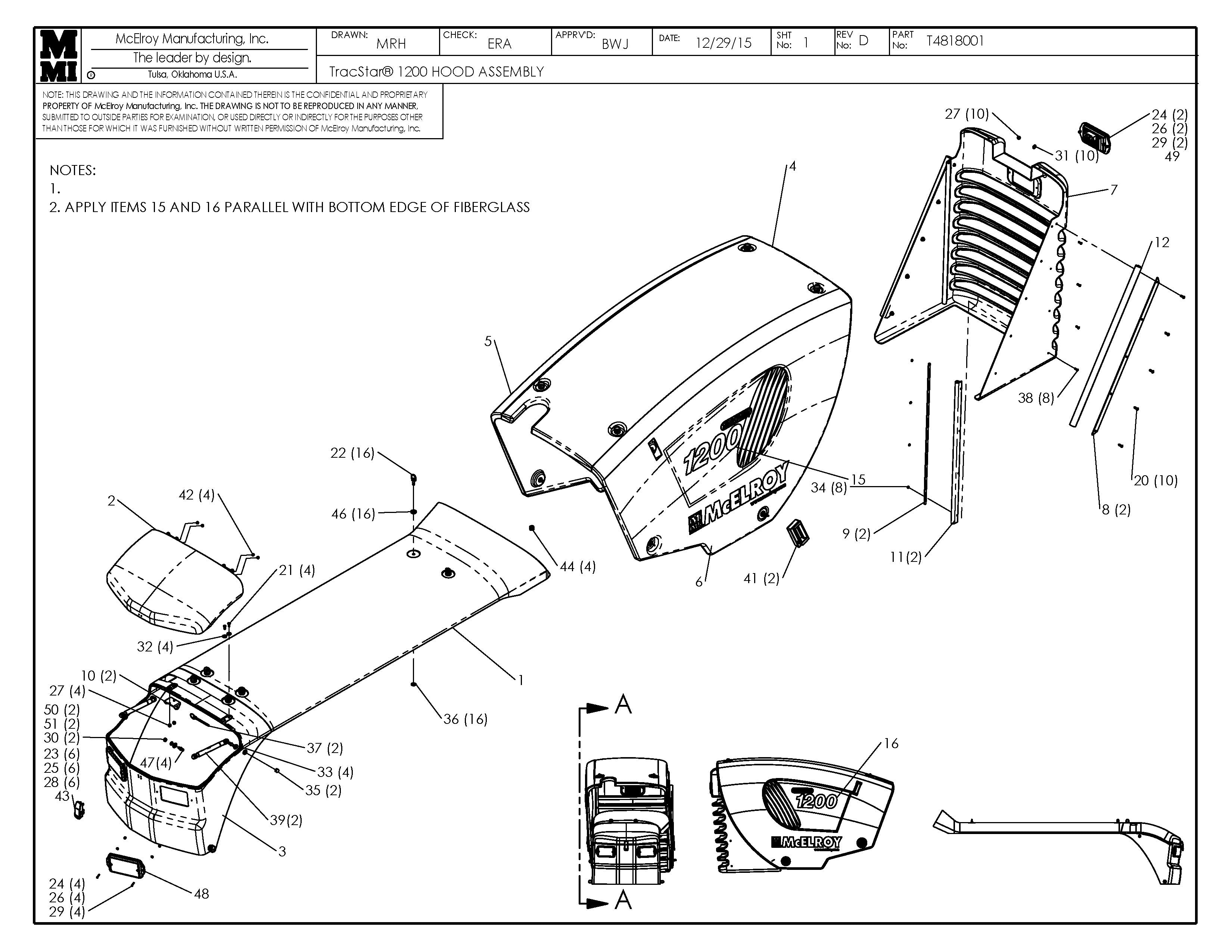 McElroy Part T4818001 - T1200 HOOD ASSY For Sale