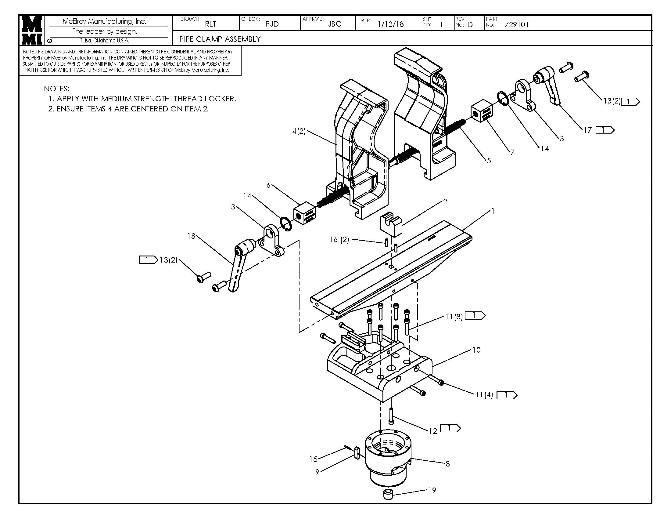McElroy Part 729101 - PIPE CLAMP ASSY for sale