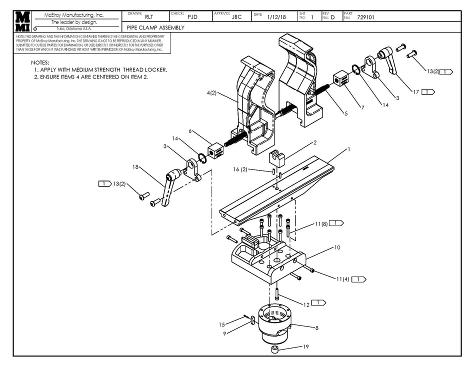 McElroy Part 729101 - PIPE CLAMP ASSY for sale