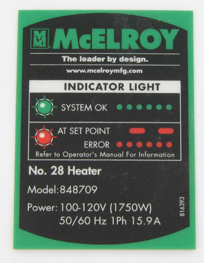 McElroy Part 816393 - MODEL 848709 PART NO LABEL for sale