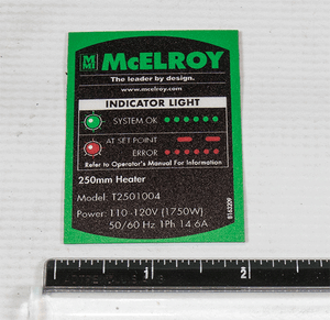 McElroy Part 8163209 - MODEL T2501004 PART NO LABEL for sale