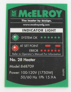 McElroy Part 816393 - MODEL 848709 PART NO LABEL for sale
