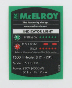 McElroy Part 816398 - MODEL T5008008 PART NO LABEL for sale