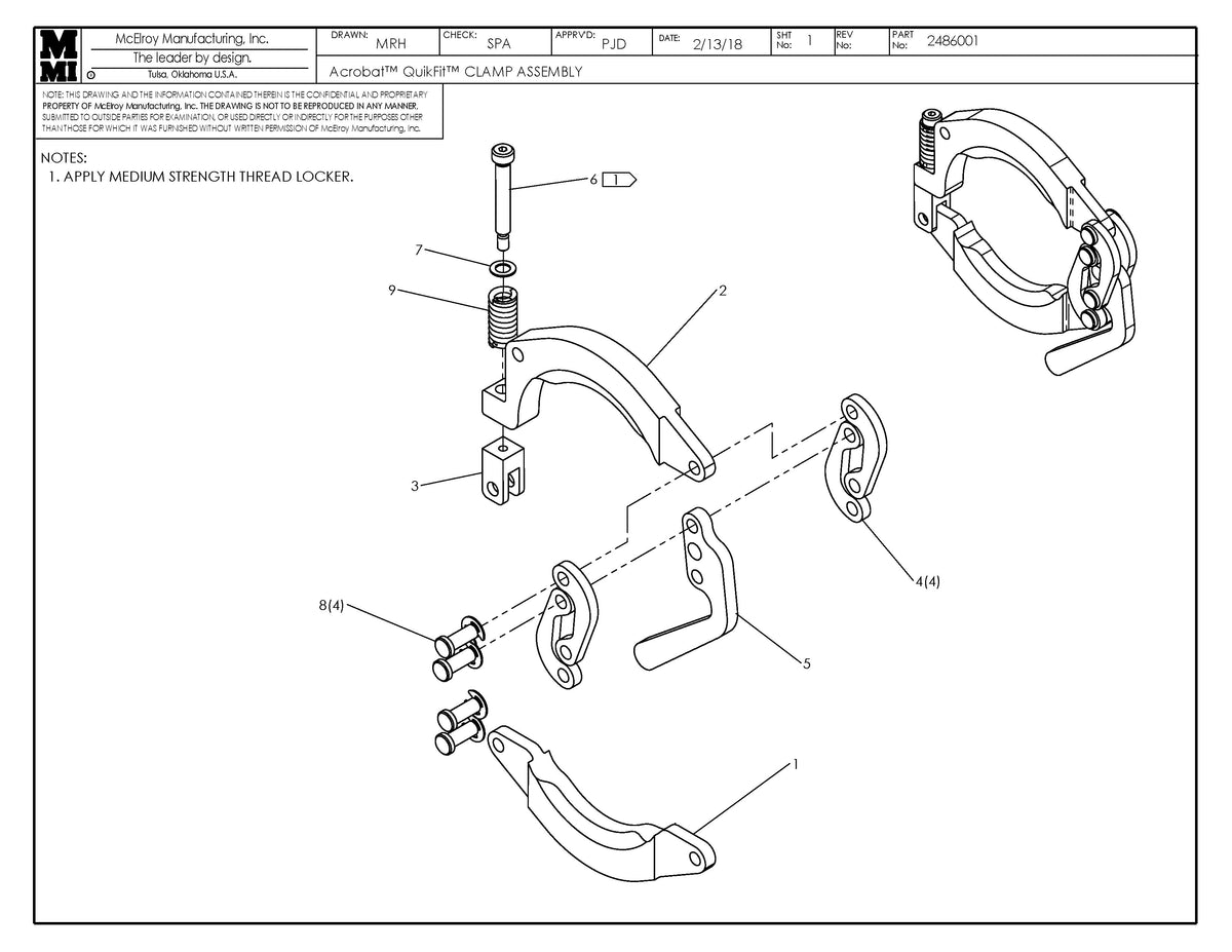 McElroy Part 2486001 - ACROBAT W/QF CLAMP ASSY for sale