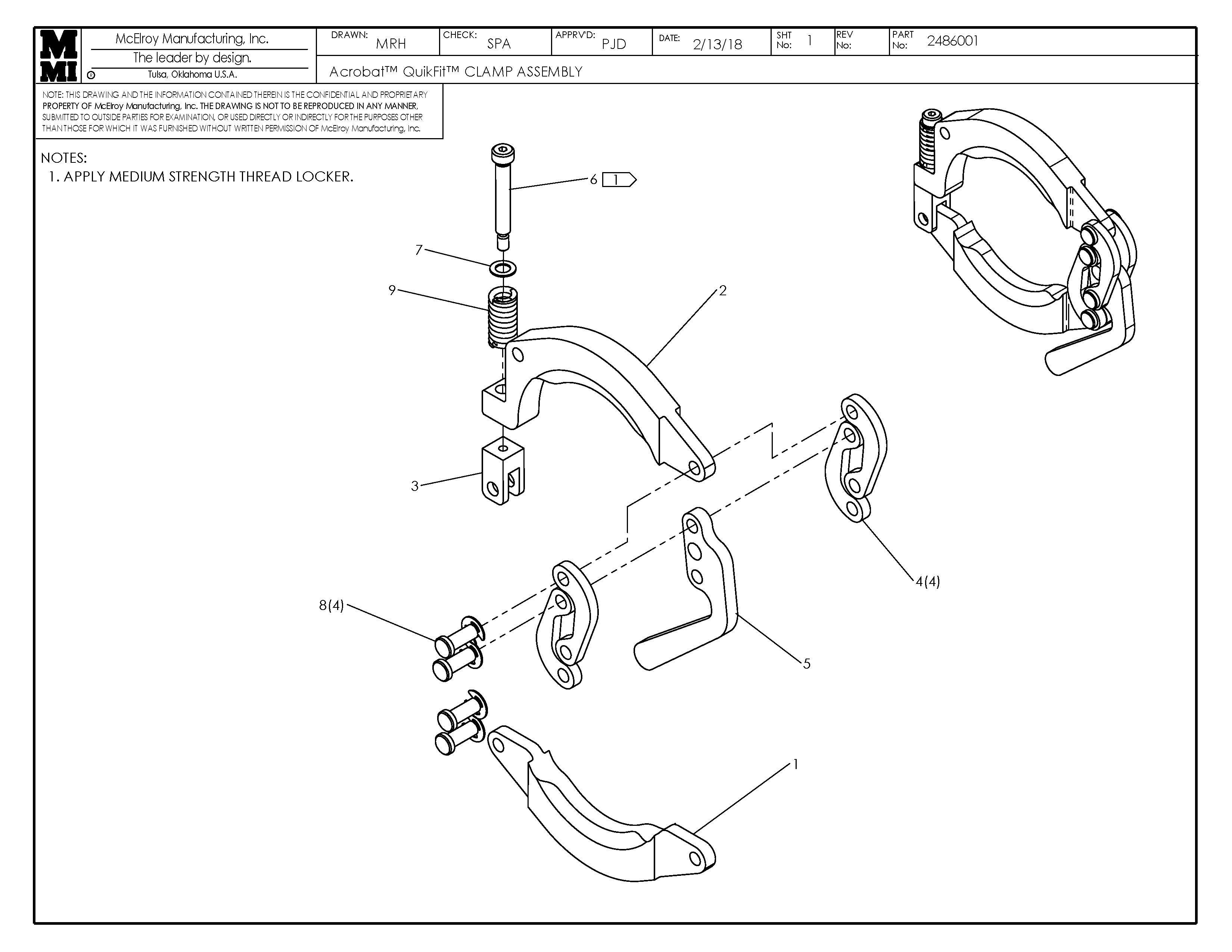 McElroy Part 2486001 - ACROBAT W/QF CLAMP ASSY for sale