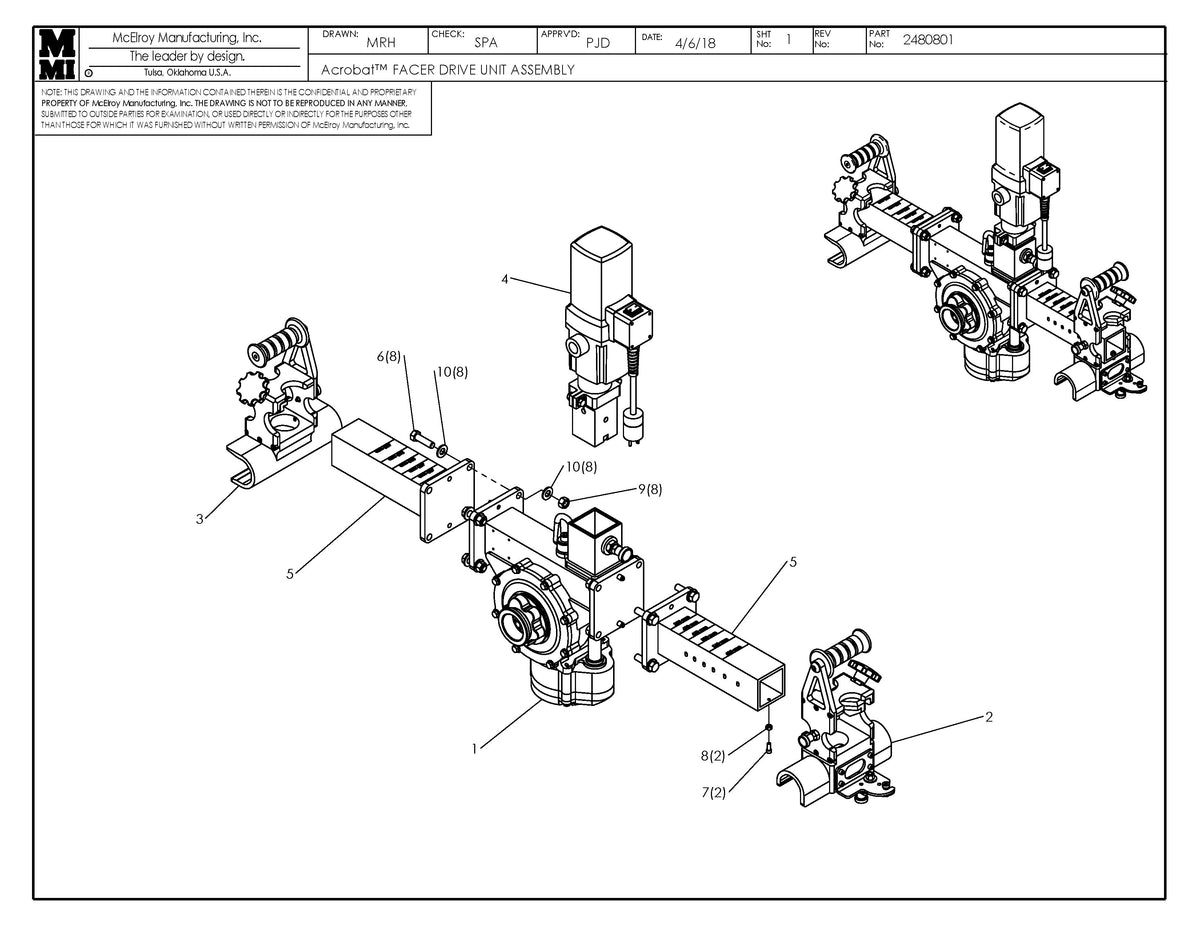 McElroy Part 2480801 - ACROBAT FACER DRIVE UNIT ASSY for sale