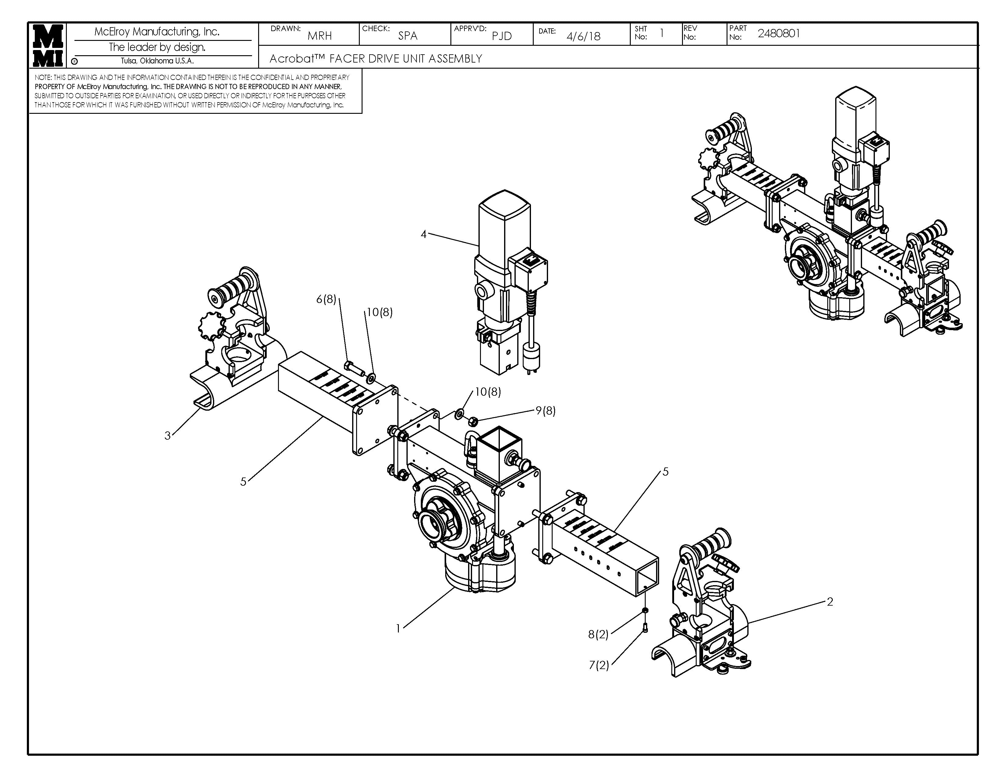 McElroy Part 2480801 - ACROBAT FACER DRIVE UNIT ASSY for sale