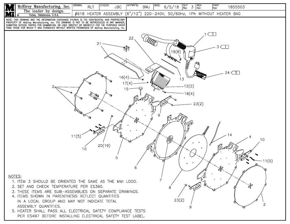 1855503 - 18 (6/12) 240 Heater Assembly W/O Bag