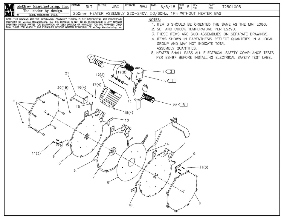 250mm 240 Heater Assembly W/O Bag