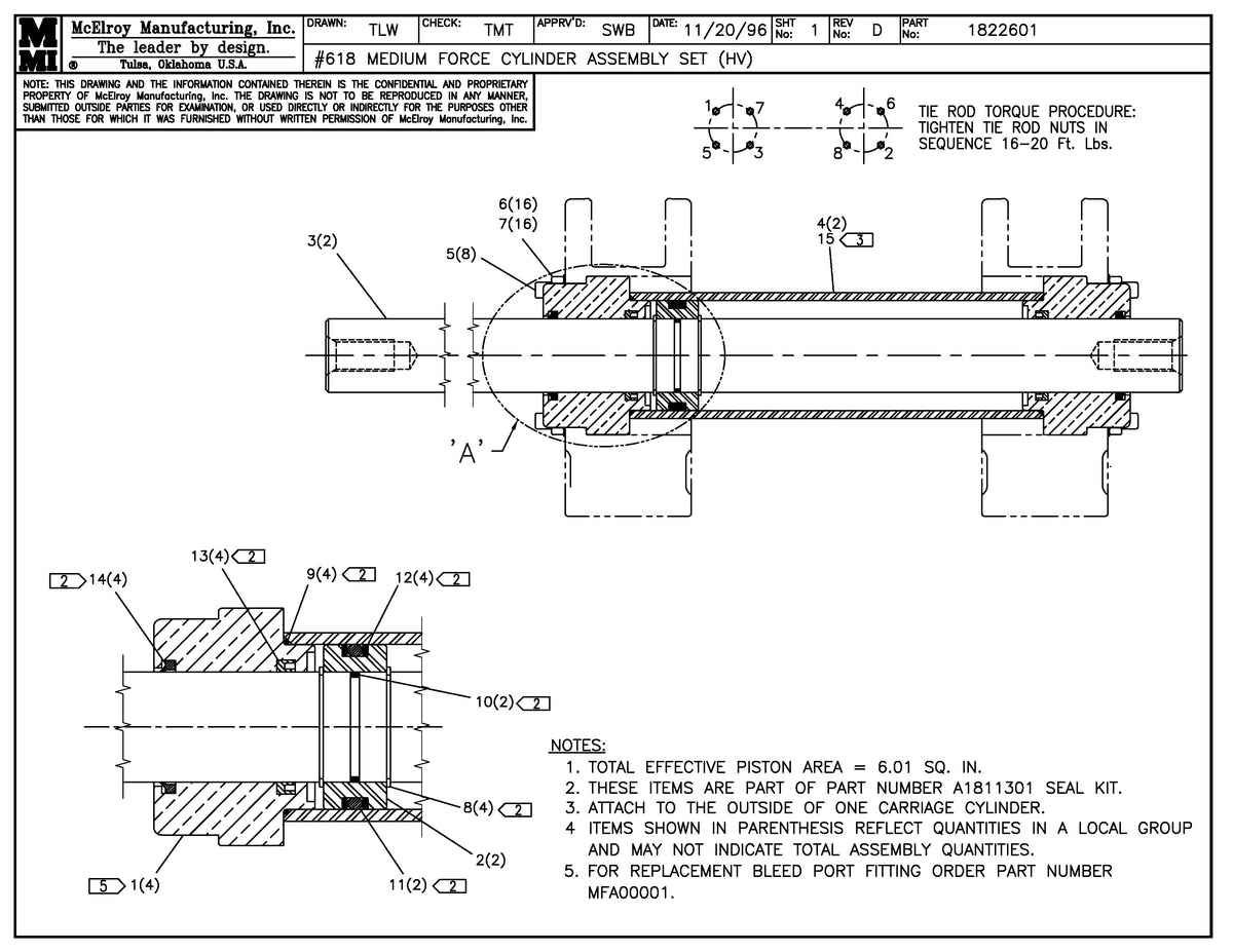 McElroy Part 1822601 - 18 MF CYLINDER ASSY SET for sale