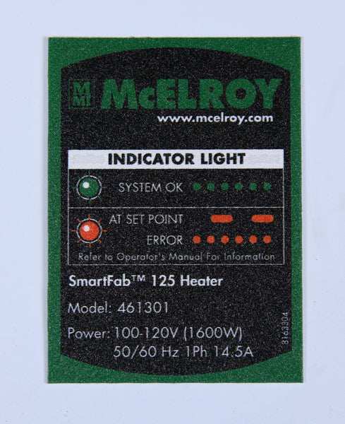 McElroy Part 8163304 - MODEL 461301 PART NO LABEL for sale