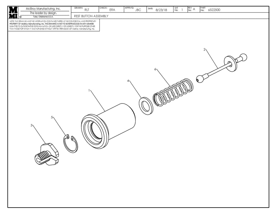 McElroy Part 6522502 - 2.14 LG REST BUTTON ASSY for sale