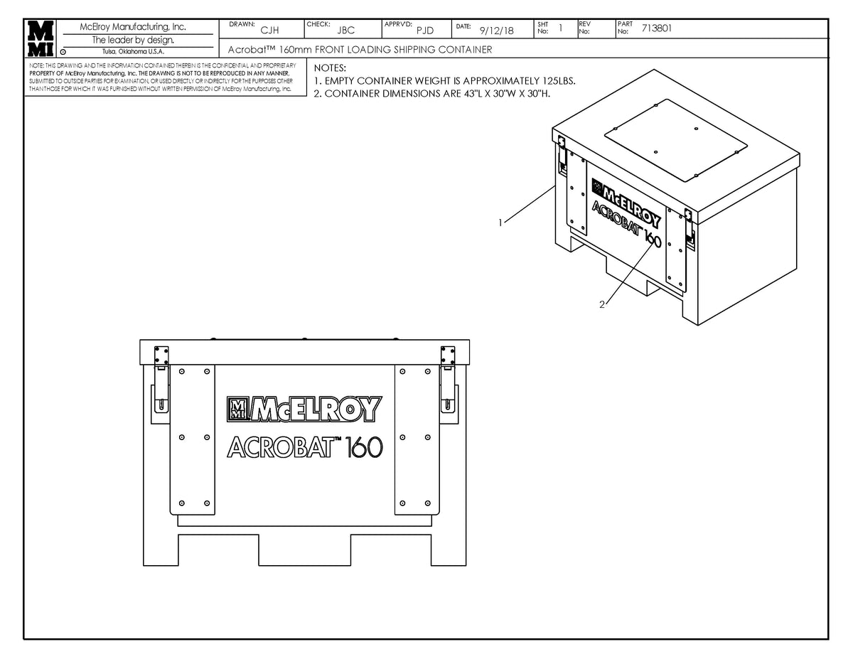 McElroy Part 713801 - ACROBAT 160 FRNT LDNG SHP CNTR for sale