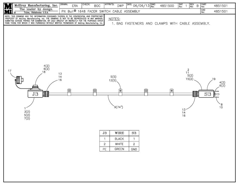 McElroy Part 4851501 - IN-DITCH 48 FCR SWTCH CBL ASSY for sale