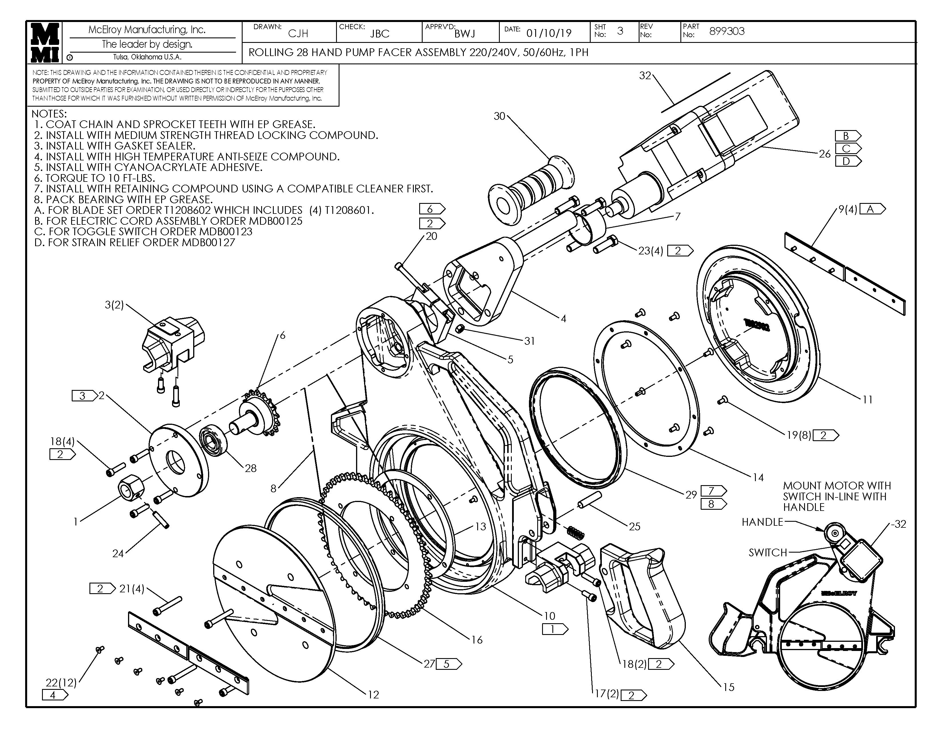 McElroy Part 899303 - RLG 28 HP 240V FACER ASSY for sale