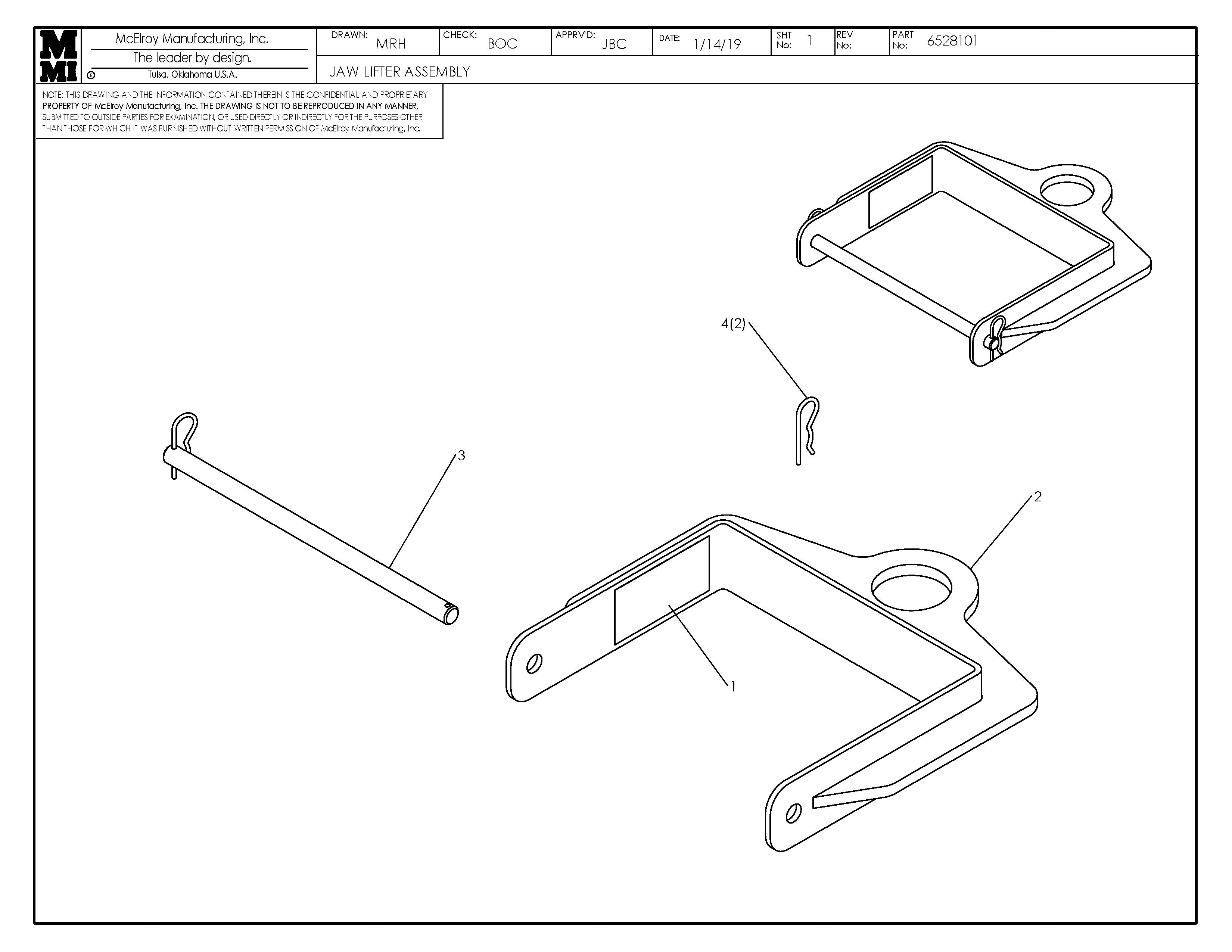 McElroy Part 6528101 - JAW LIFTER ASSY for sale