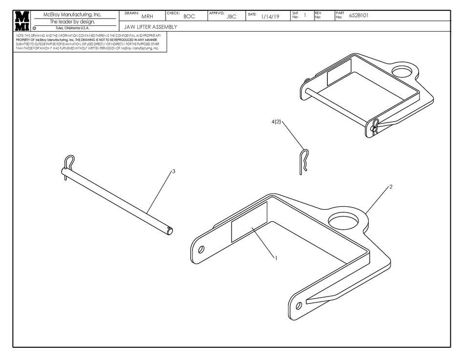 McElroy Part 6528101 - JAW LIFTER ASSY for sale