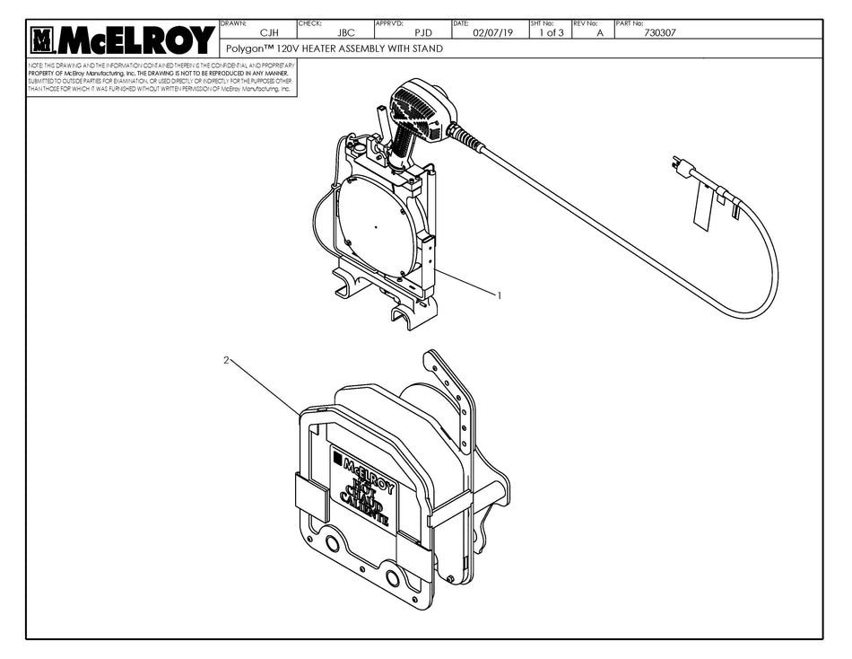 McElroy Part 730307 - POLYGON 120V HTR ASSY W/ STAND for sale