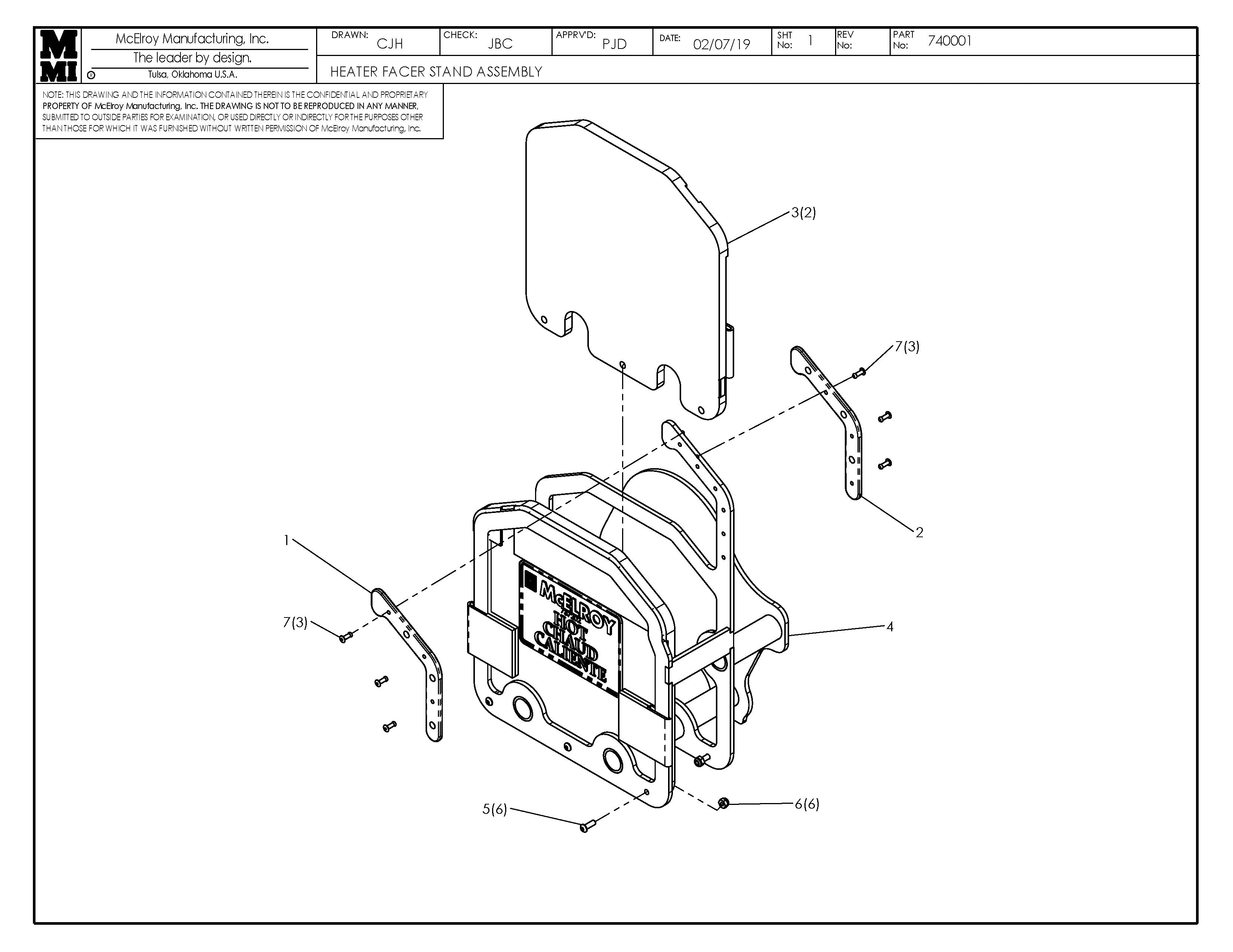 McElroy Part 740001 - HEATER FACER STAND ASSY for sale