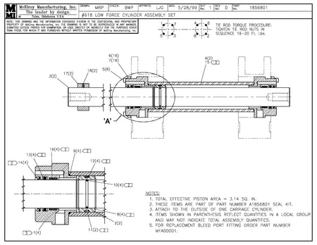 McElroy Part 1856801 - 18 LF CYLINDER ASSY SET for sale