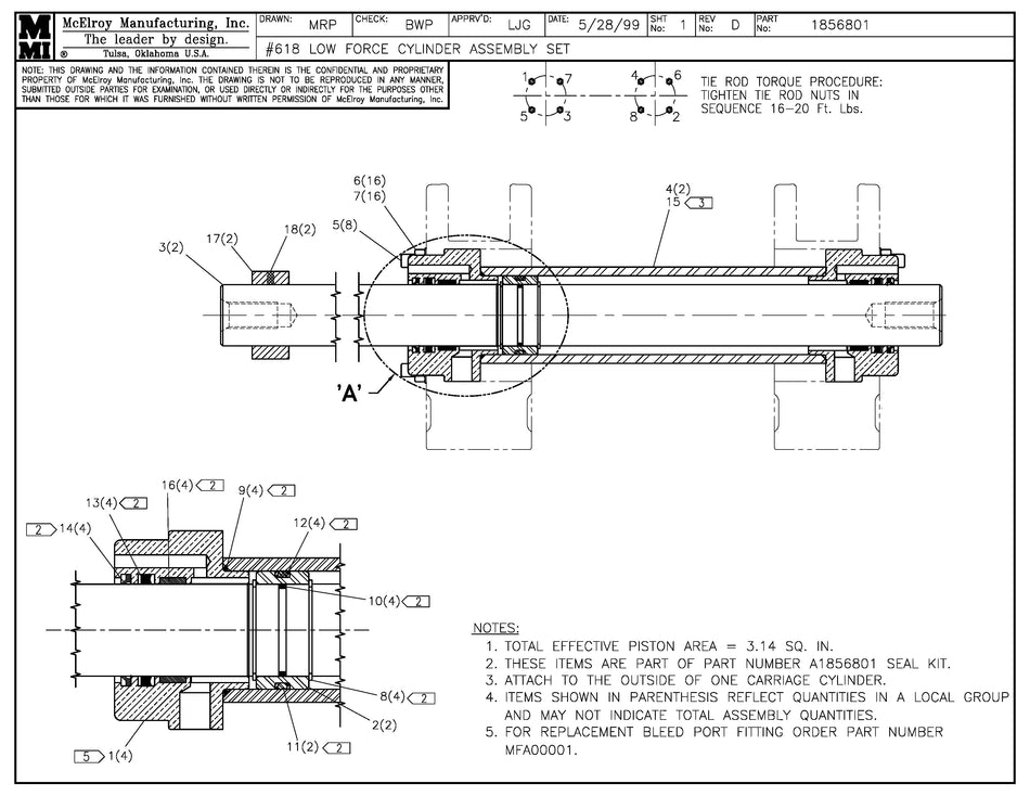 McElroy Part 1856801 - 18 LF CYLINDER ASSY SET for sale