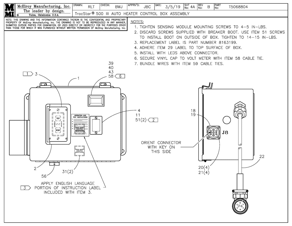McElroy Part T5068804 - T500 III AUTO HTR CTRL BOX ASY For Sale