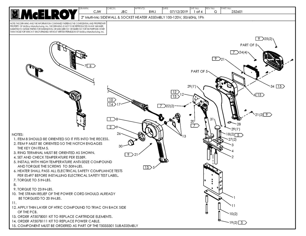 McElroy Part 252601 - 2MLMC SDWL&SKT 100-120 HTR ASY for sale