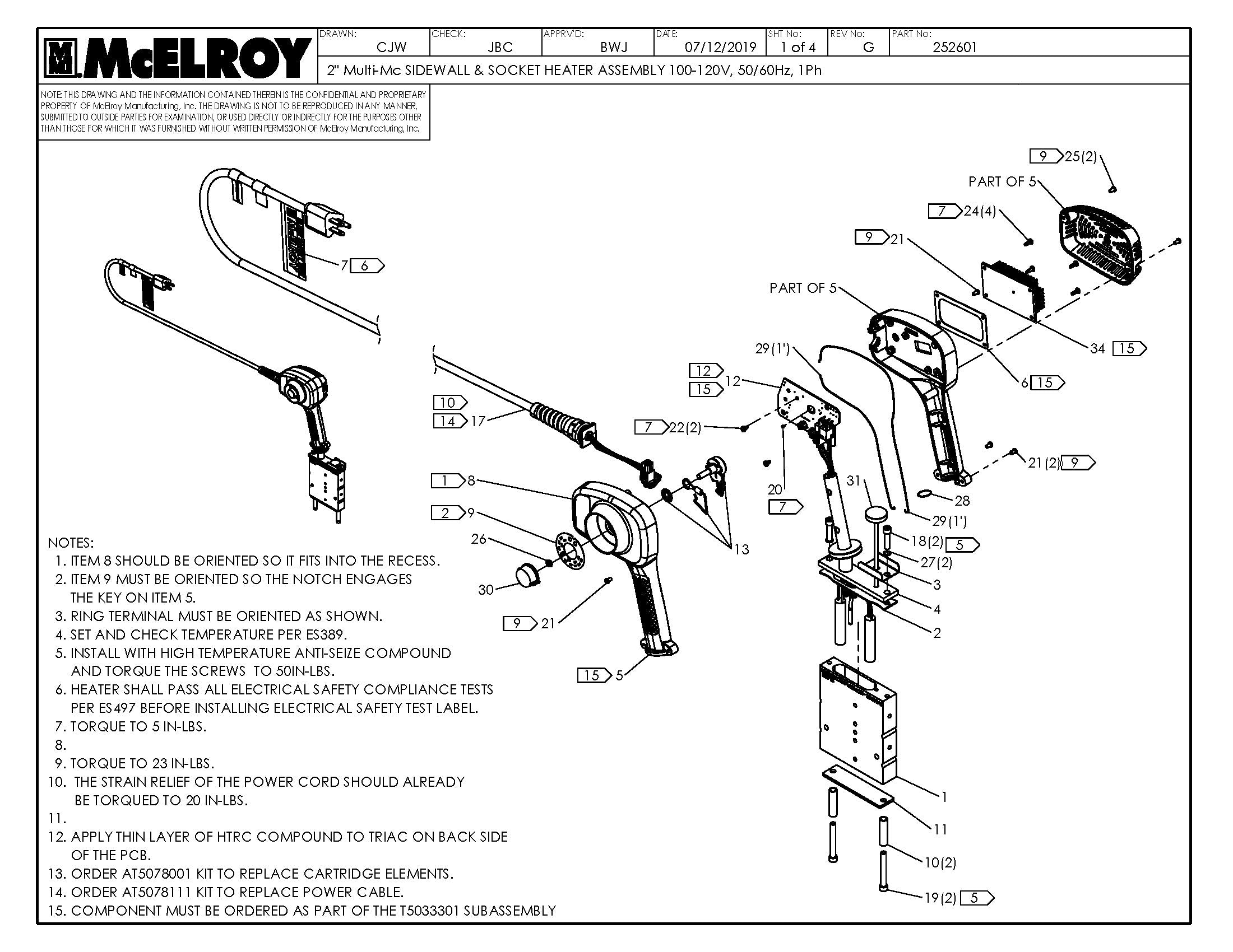 McElroy Part 252601 - 2MLMC SDWL&SKT 100-120 HTR ASY for sale