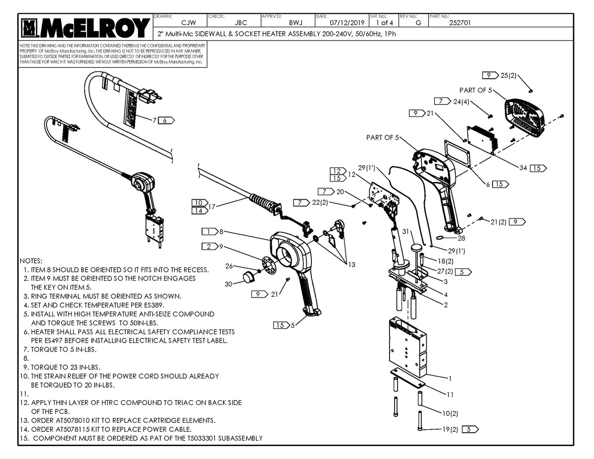 McElroy Part 252701 - 2MLMC SDWL&SKT 200-240 HTR ASY for sale