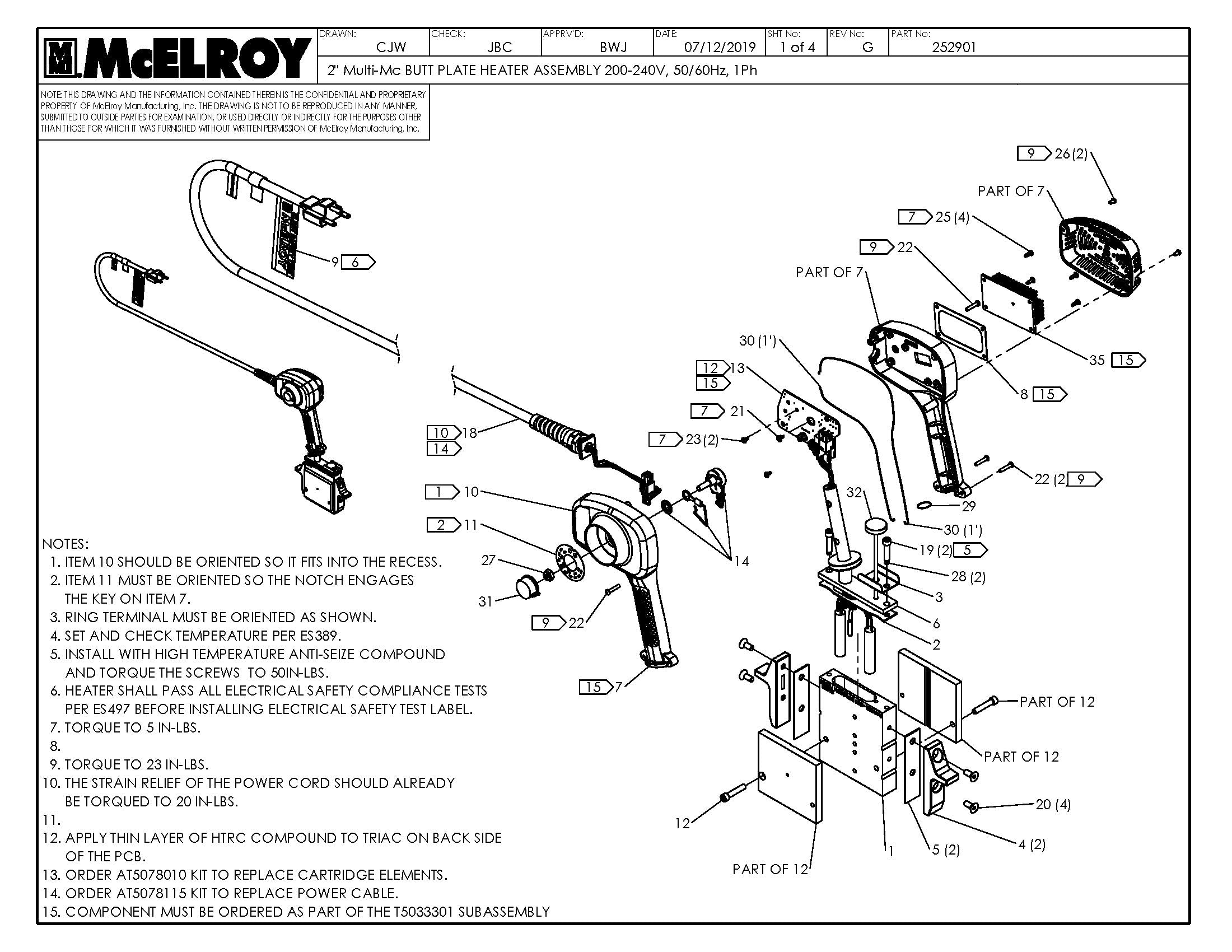 McElroy Part 252901 - 2MLMC BP 200-240,50/60 HTR ASY for sale