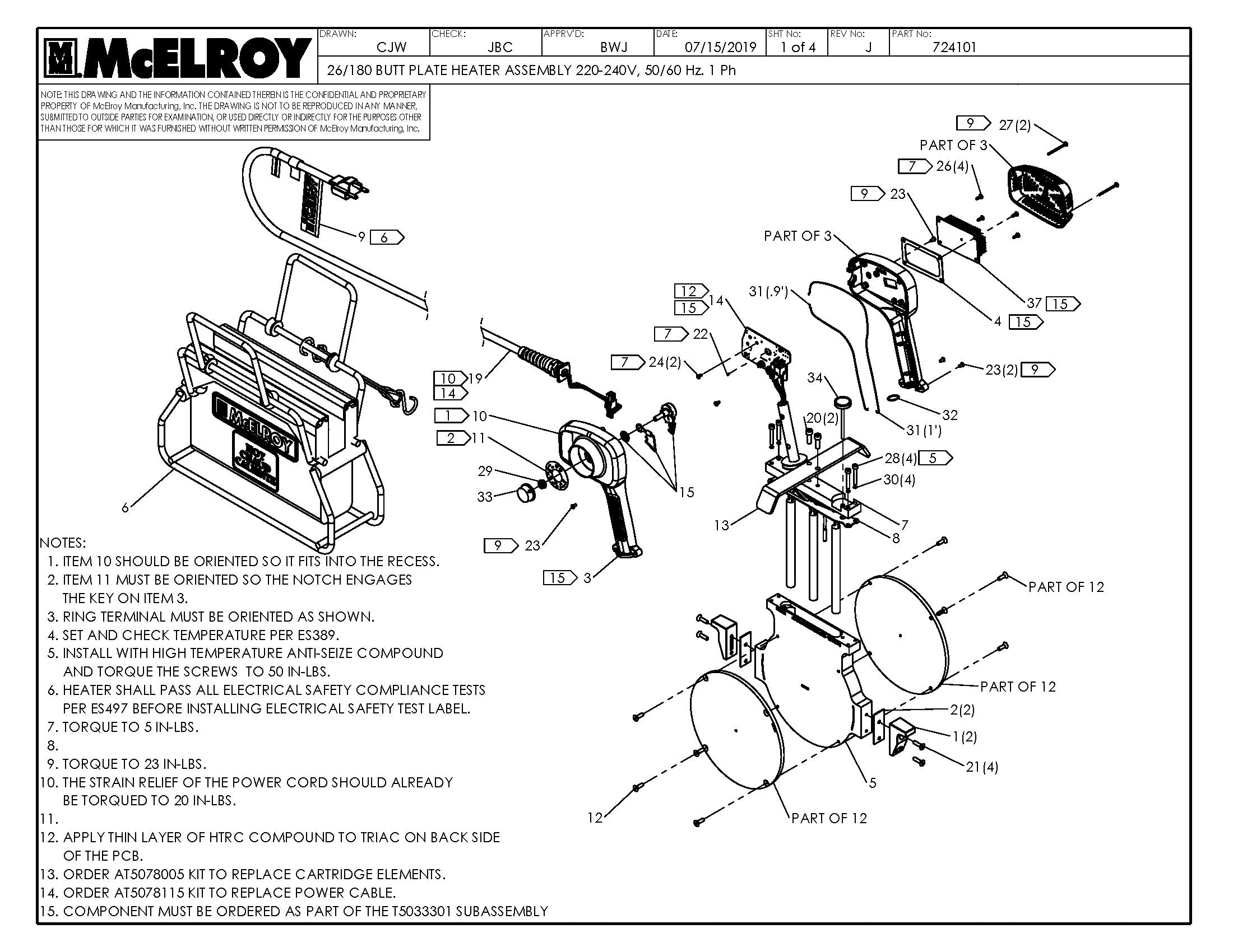 McElroy Part 724101 - 26/180 BP 220-240V HTR ASSY for sale