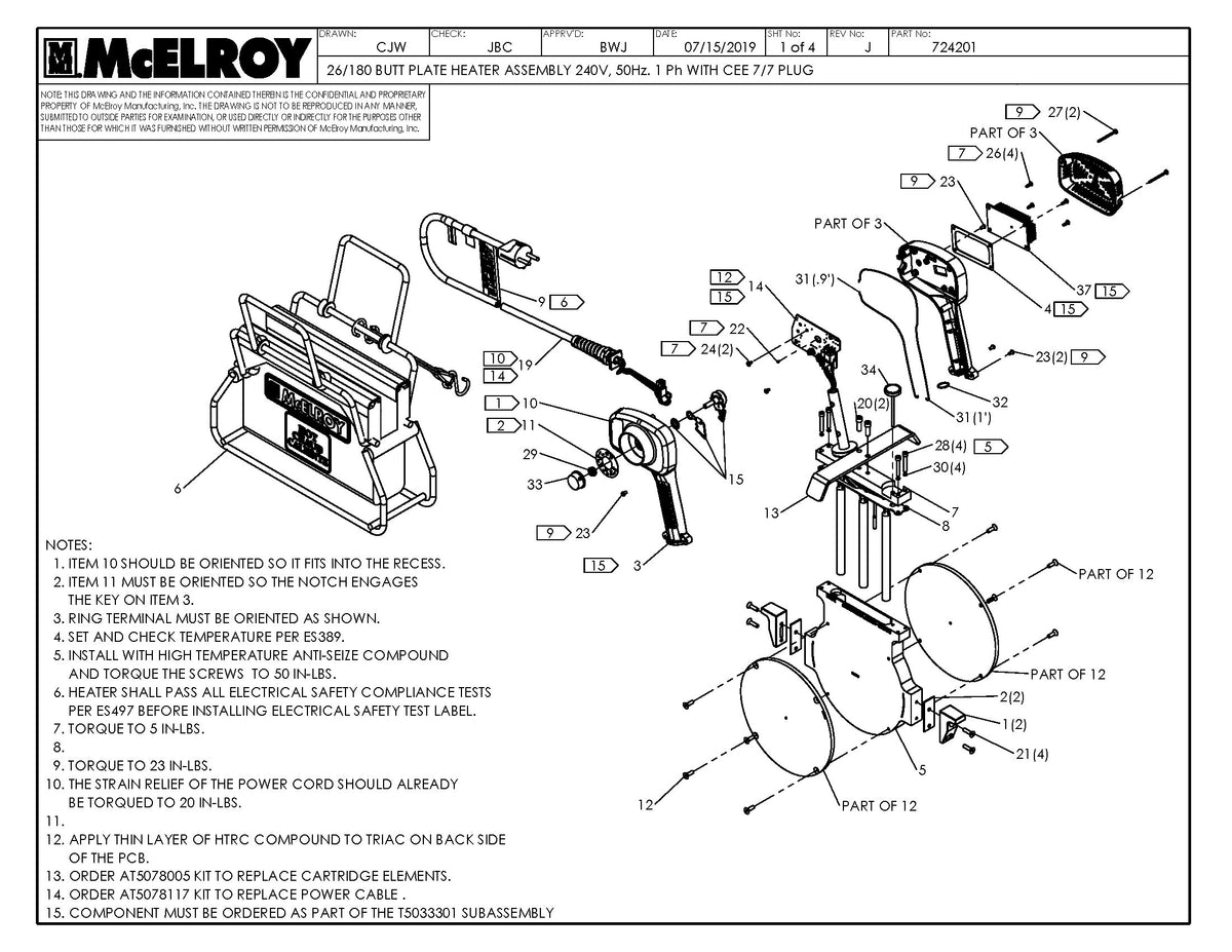 McElroy Part 724201 - 26/180 BP 240,50 HTR ASY W/PLG for sale