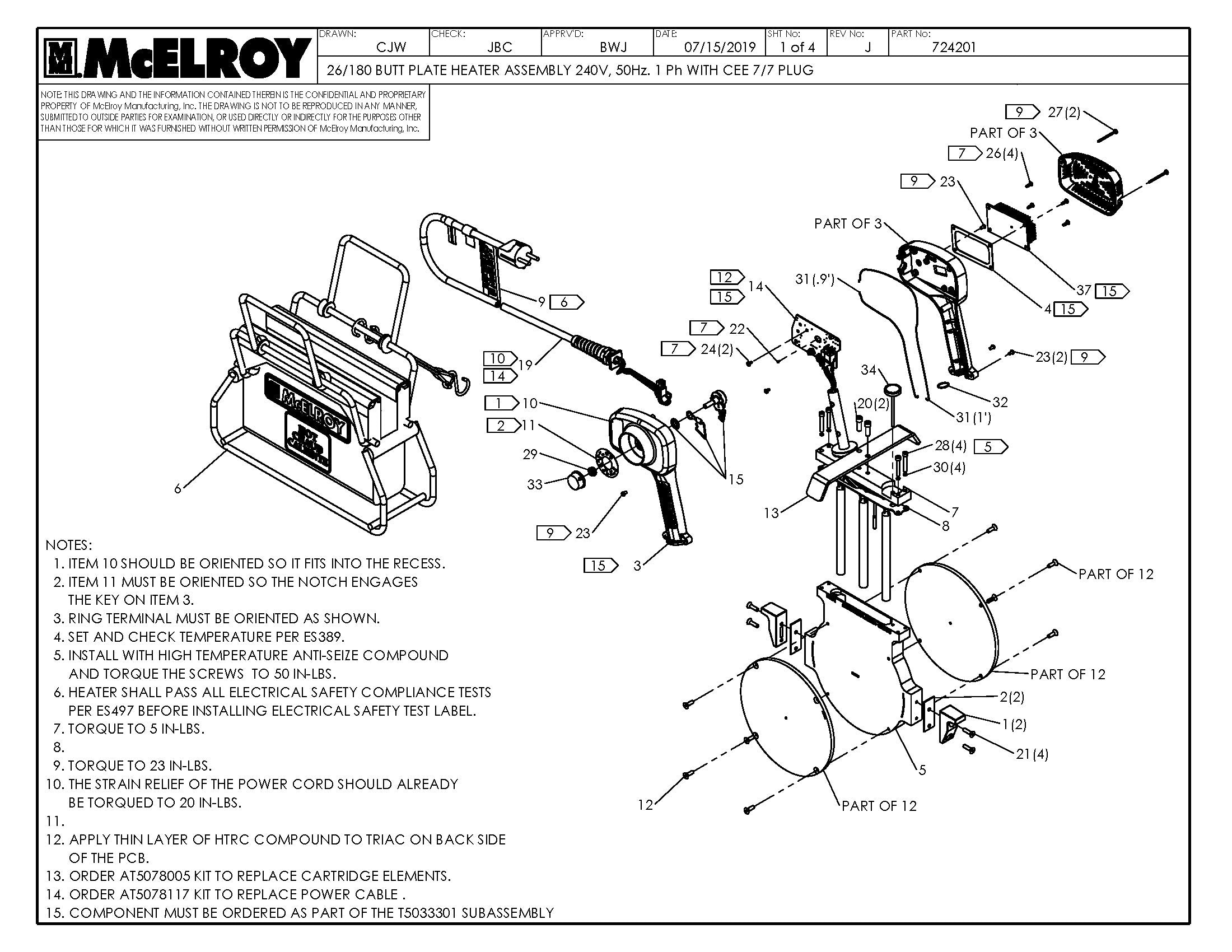 McElroy Part 724201 - 26/180 BP 240,50 HTR ASY W/PLG for sale