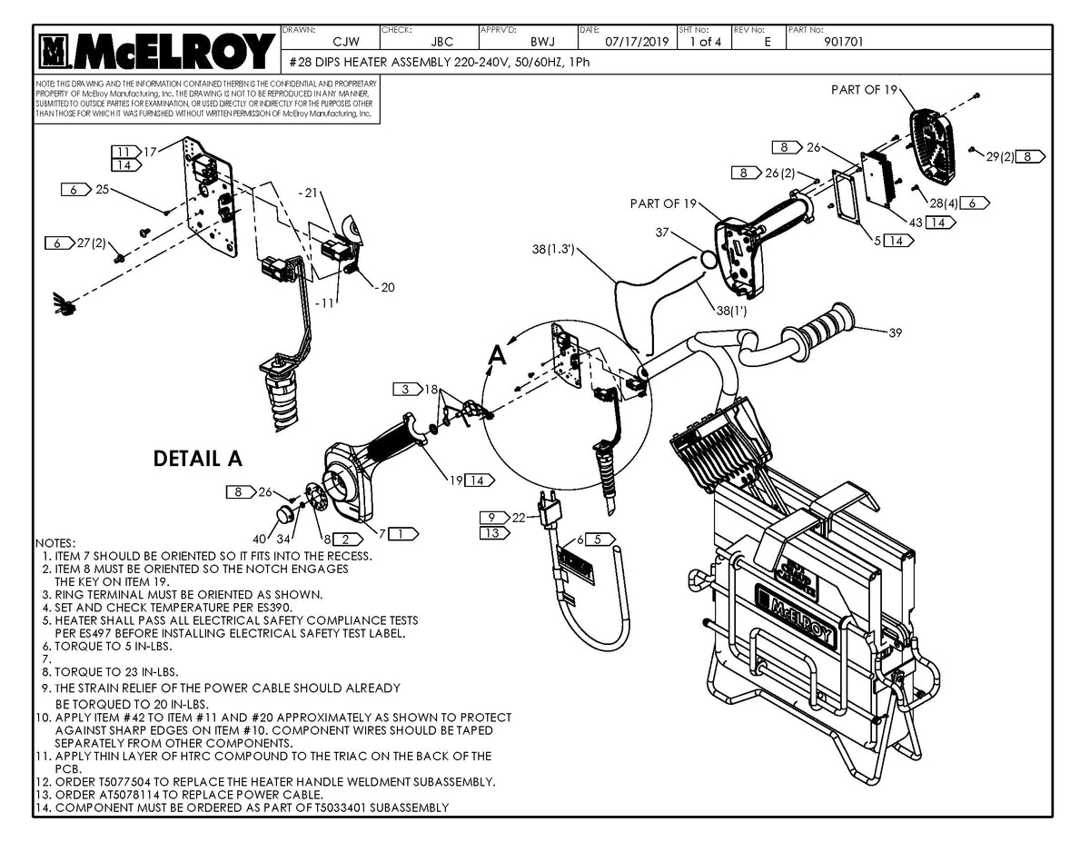 McElroy Part 901701 - 8DIPS 220-240,50/60,1 HTR ASSY for sale