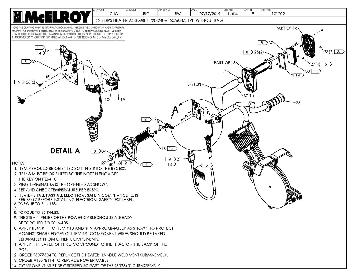 McElroy Part 901702 - 8DIPS 220-240 HTR ASSY W/O BAG for sale