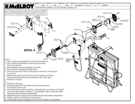 McElroy Part 1853401 - 18 (12/18) 220-240V HEATER ASY for sale