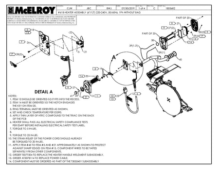 McElroy Part 1853602 - 18 (6/12) 240 HTR ASSY W/O BAG for sale