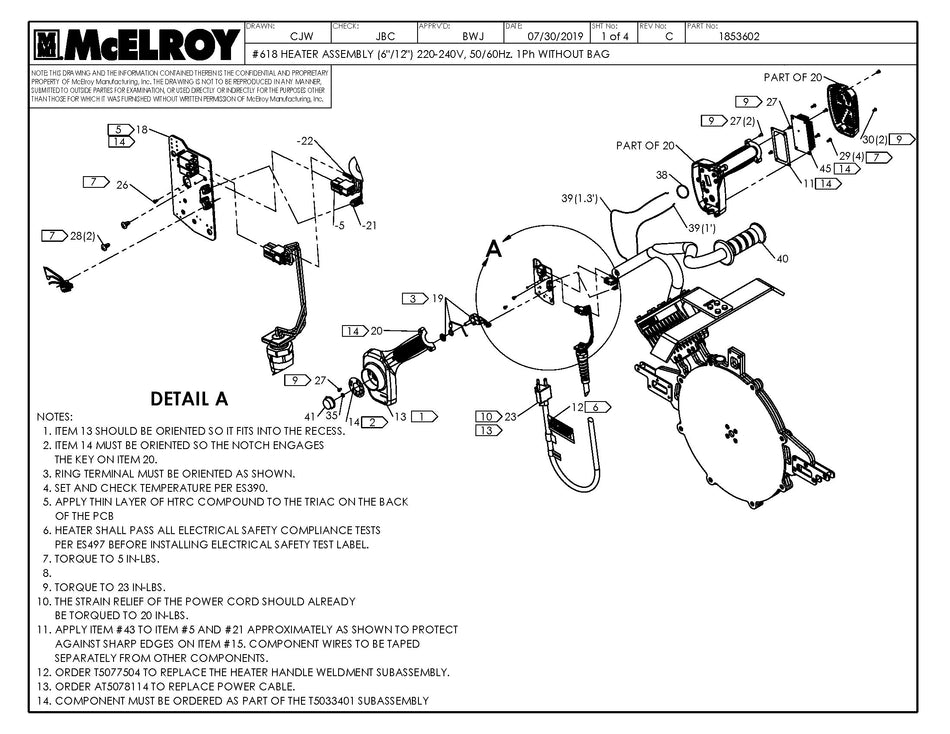 McElroy Part 1853602 - 18 (6/12) 240 HTR ASSY W/O BAG for sale